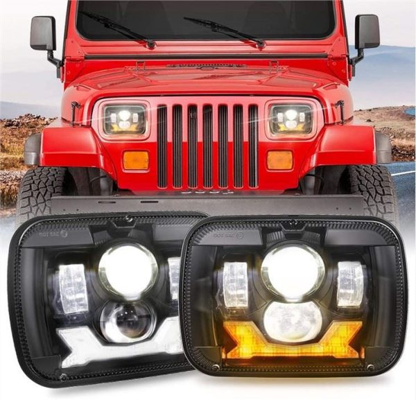 1987-1995 Jeep YJ Led priekiniai žibintai 5x7 Projektorius Priekiniai žibintai Jeep Wrangler Square Priekiniai žibintai