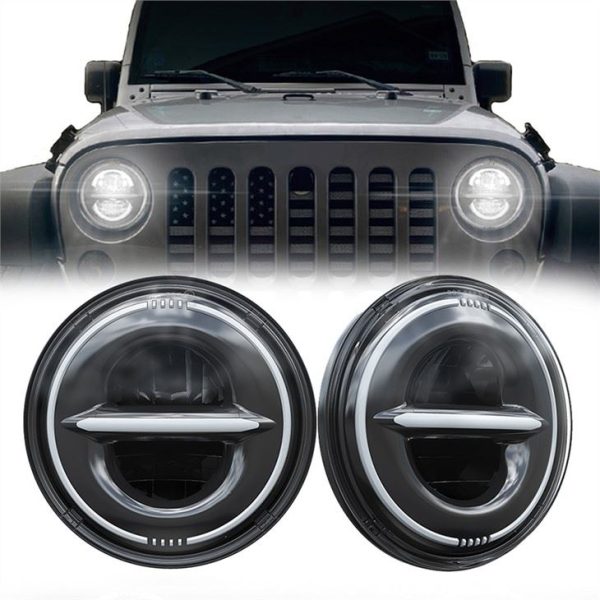 7 Round DOT Emark Jeep JKU led priekiniai žibintai su DRL posūkio signalais