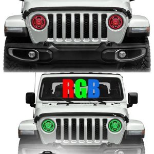 9 colių spalvos keičiantys „RGB Led Halo“ žibintai „Jeep Wrangler JL 2018 2019“