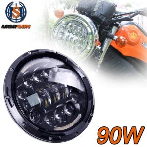 Juoda Chrome LED priekinis žibintas Jeep JK TJ FJ DRL 90W Apvalus šviesos su Halo Motociklas