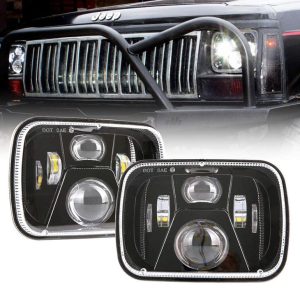 5x7 colių LED stačiakampis 60W priekinis žibintas su „Hi / Lo“ šviesa „Jeep YJ XJ MJ“ ir visureigiui