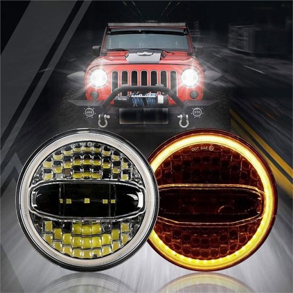 Morsun LED priekinis žibintas Jeep Harley 7inch Apvalūs priekiniai žibintai Hi-lo Beam With Angel Eyes 12v 108W