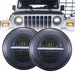 „Morsun“ apvalūs LED žibintai su „Halo Angel Eyes“ DRL priekiniais žibintais „Jeep Wrangler JK“