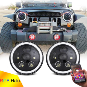 „7 colių„ RGB Halo “LED priekinis žibintas„ Jeep Wrangler “JK JL daugiafunkcinis RGB žibintas